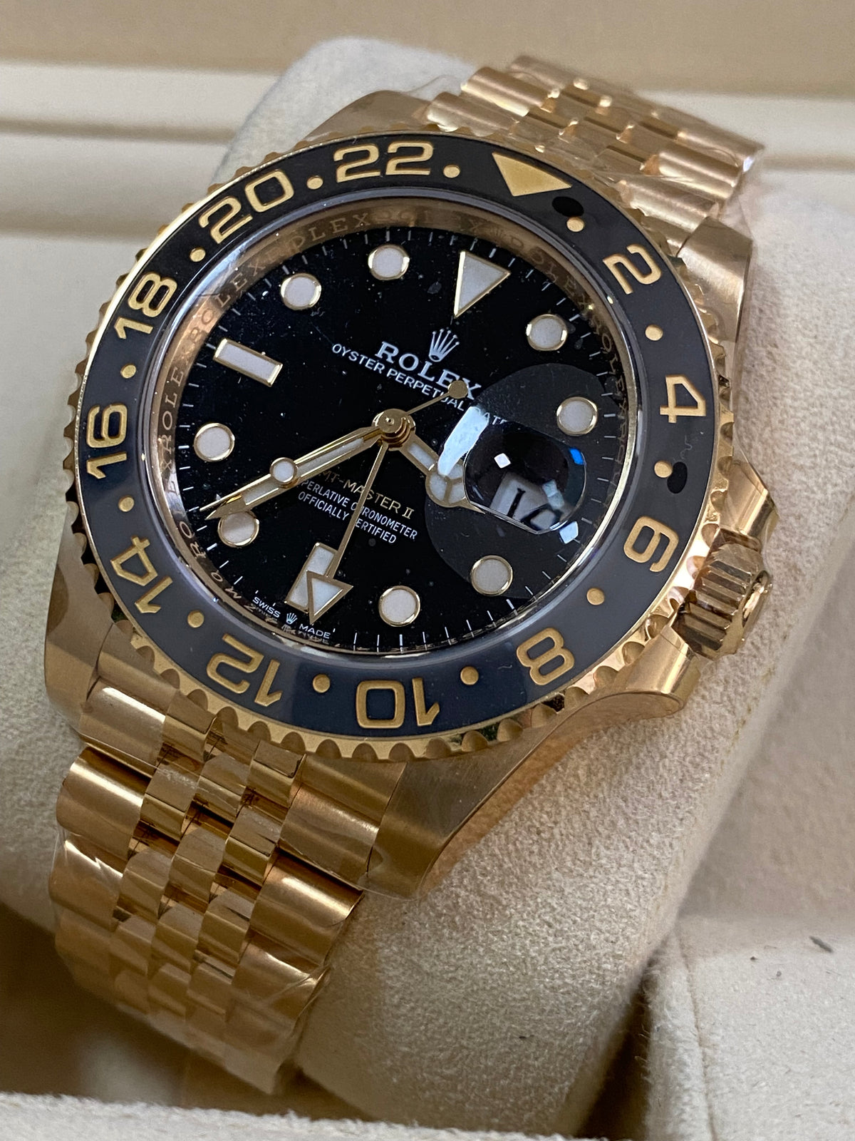 Rolex Yellow Gold GMT-Master II - 2023 - Grey and Black Bezel - Black Dial - Jubilee Bracelet - 126718GRNR