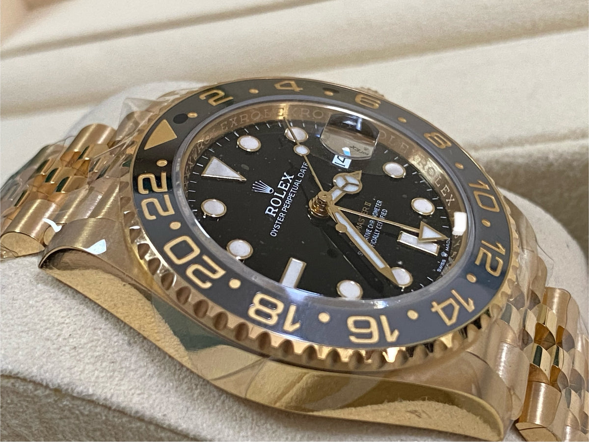 Rolex Yellow Gold GMT-Master II - 2023 - Grey and Black Bezel - Black Dial - Jubilee Bracelet - 126718GRNR