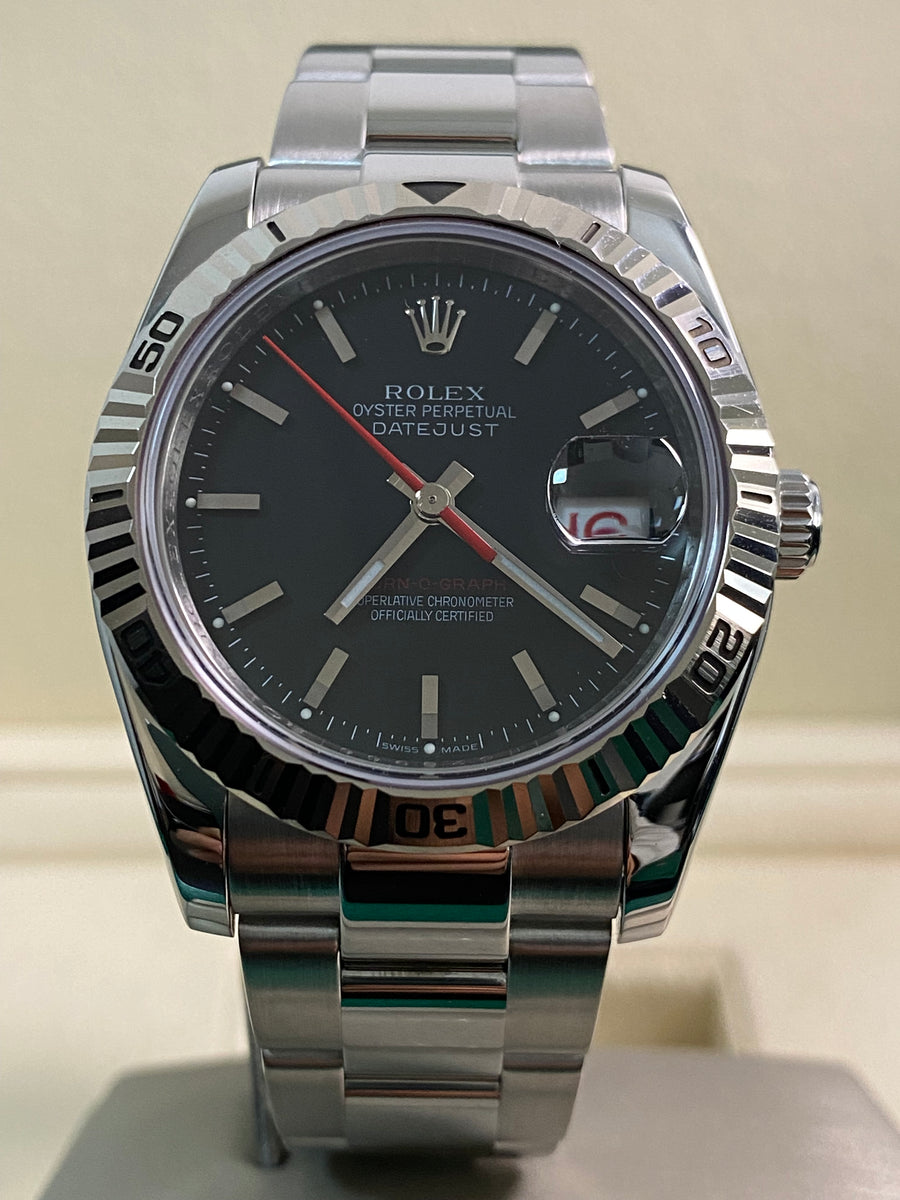 Rolex Steel Datejust 36 Turn-O-Graph - F Serial - Fluted Bezel - Black Index Dial - Oyster Bracelet - 116264