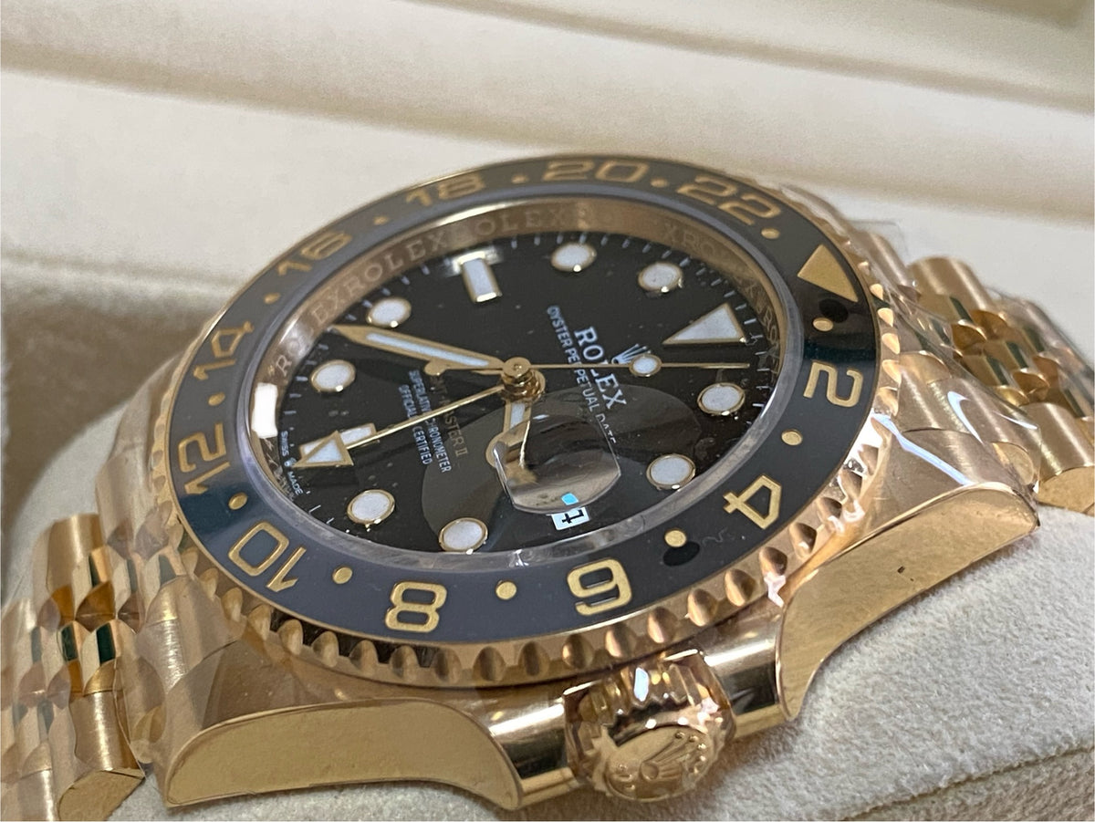 Rolex Yellow Gold GMT-Master II - 2023 - Grey and Black Bezel - Black Dial - Jubilee Bracelet - 126718GRNR