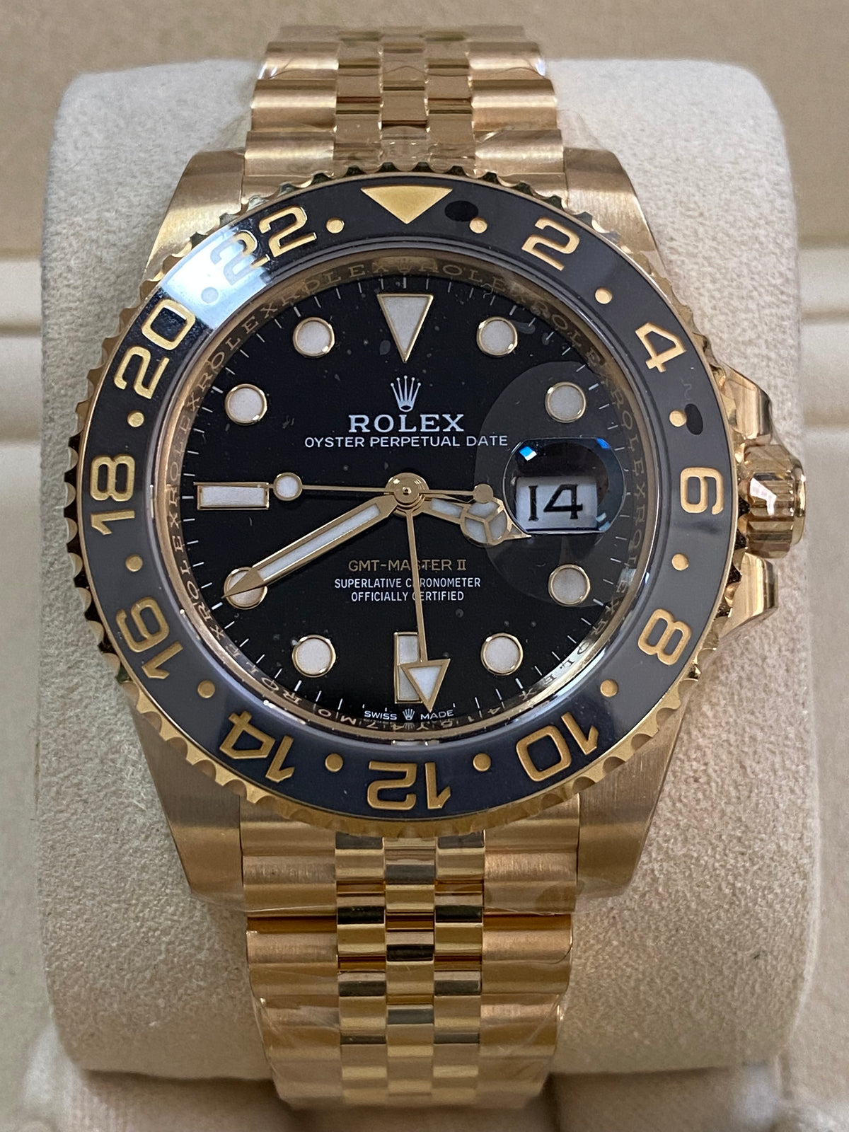 Rolex Yellow Gold GMT-Master II - 2023 - Grey and Black Bezel - Black Dial - Jubilee Bracelet - 126718GRNR