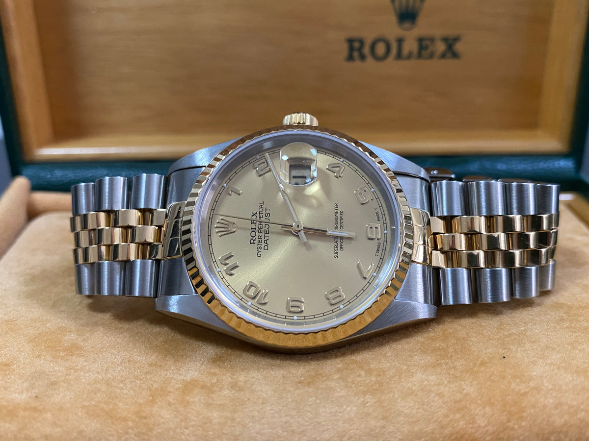 Rolex Steel and Yellow Gold Datejust 36 - S serial - Fluted Bezel - Champagne Arabic Dial - Jubilee Bracelet - 16233