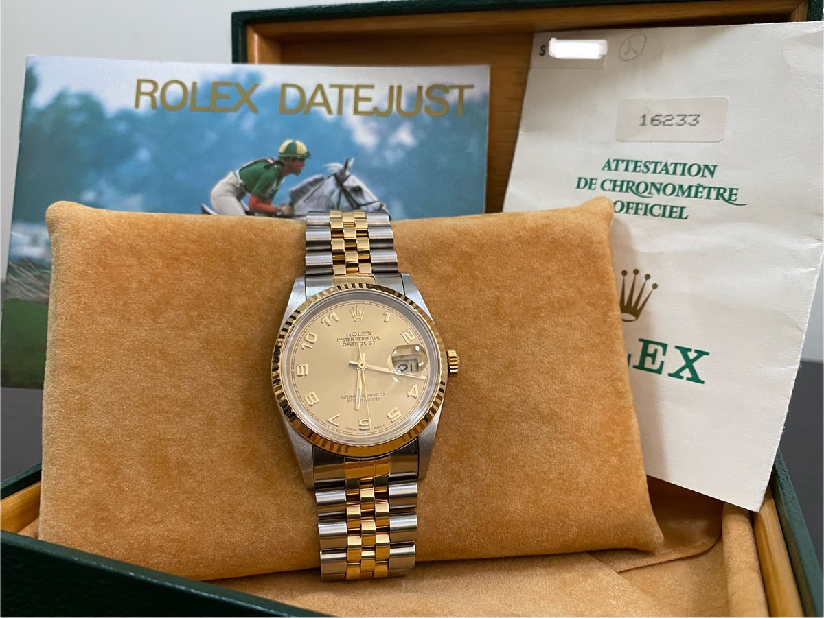 Rolex Steel and Yellow Gold Datejust 36 - S serial - Fluted Bezel - Champagne Arabic Dial - Jubilee Bracelet - 16233