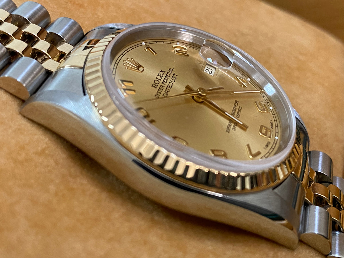 Rolex Steel and Yellow Gold Datejust 36 - S serial - Fluted Bezel - Champagne Arabic Dial - Jubilee Bracelet - 16233