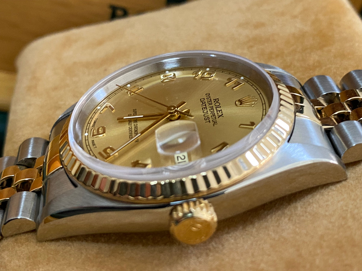 Rolex Steel and Yellow Gold Datejust 36 - S serial - Fluted Bezel - Champagne Arabic Dial - Jubilee Bracelet - 16233