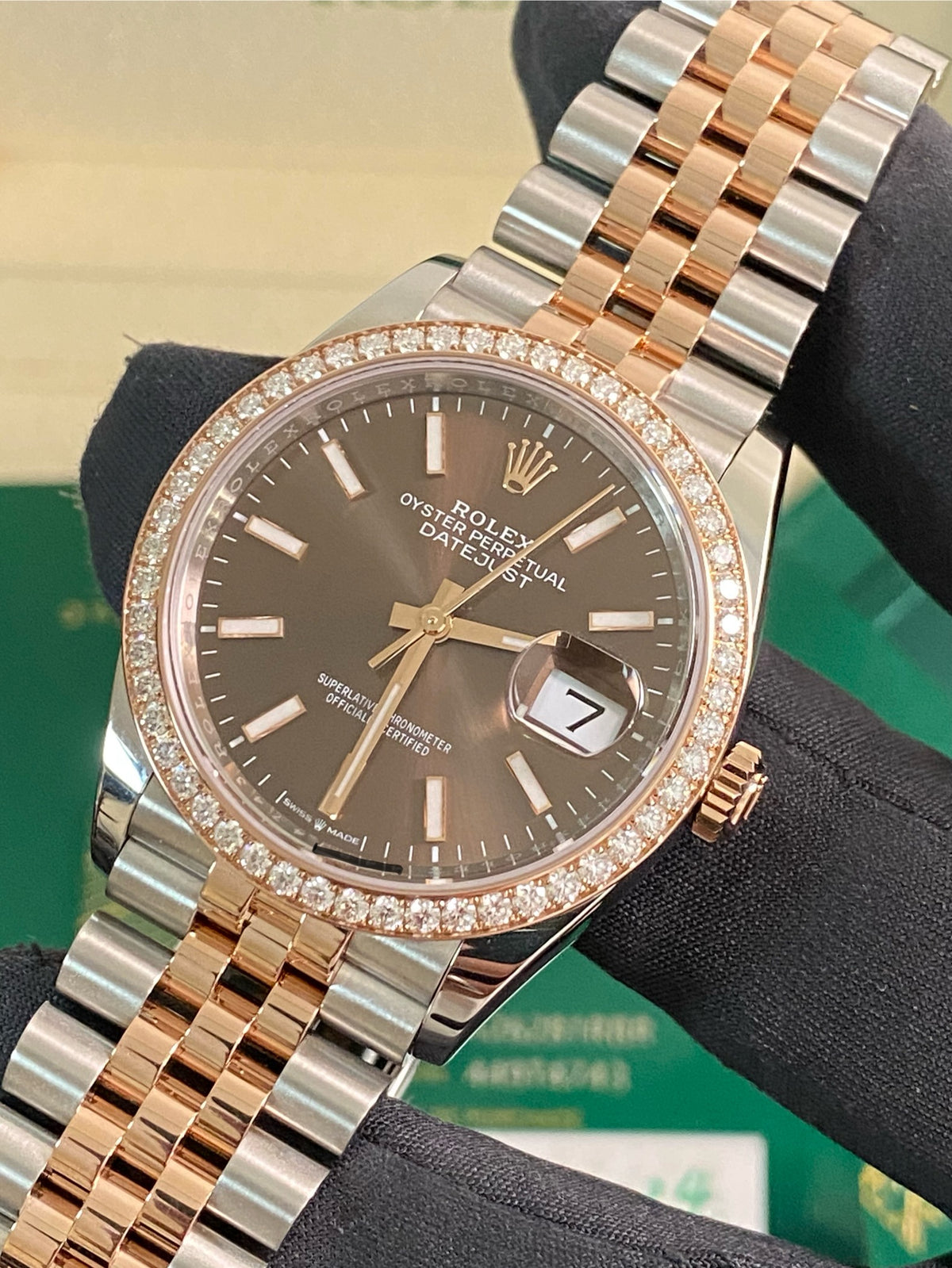 Rolex Everose Rolesor Datejust 36 - 2024 - Diamond Bezel - Chocolate Index Dial - Jubilee Bracelet - 126281RBR *FULL SET*