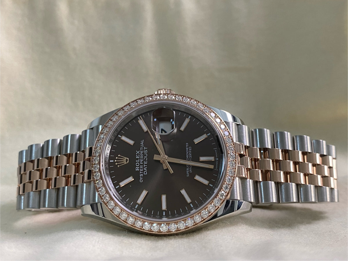 Rolex Everose Rolesor Datejust 36 - 2024 - Diamond Bezel - Chocolate Index Dial - Jubilee Bracelet - 126281RBR *FULL SET*