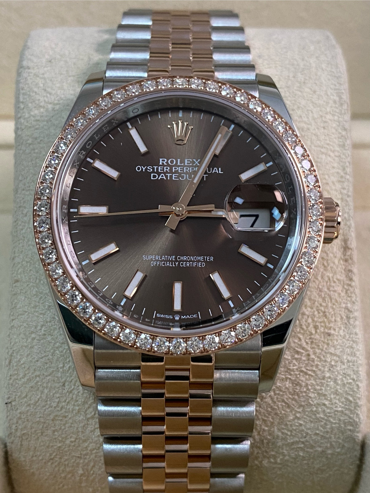 Rolex Everose Rolesor Datejust 36 - 2024 - Diamond Bezel - Chocolate Index Dial - Jubilee Bracelet - 126281RBR *FULL SET*