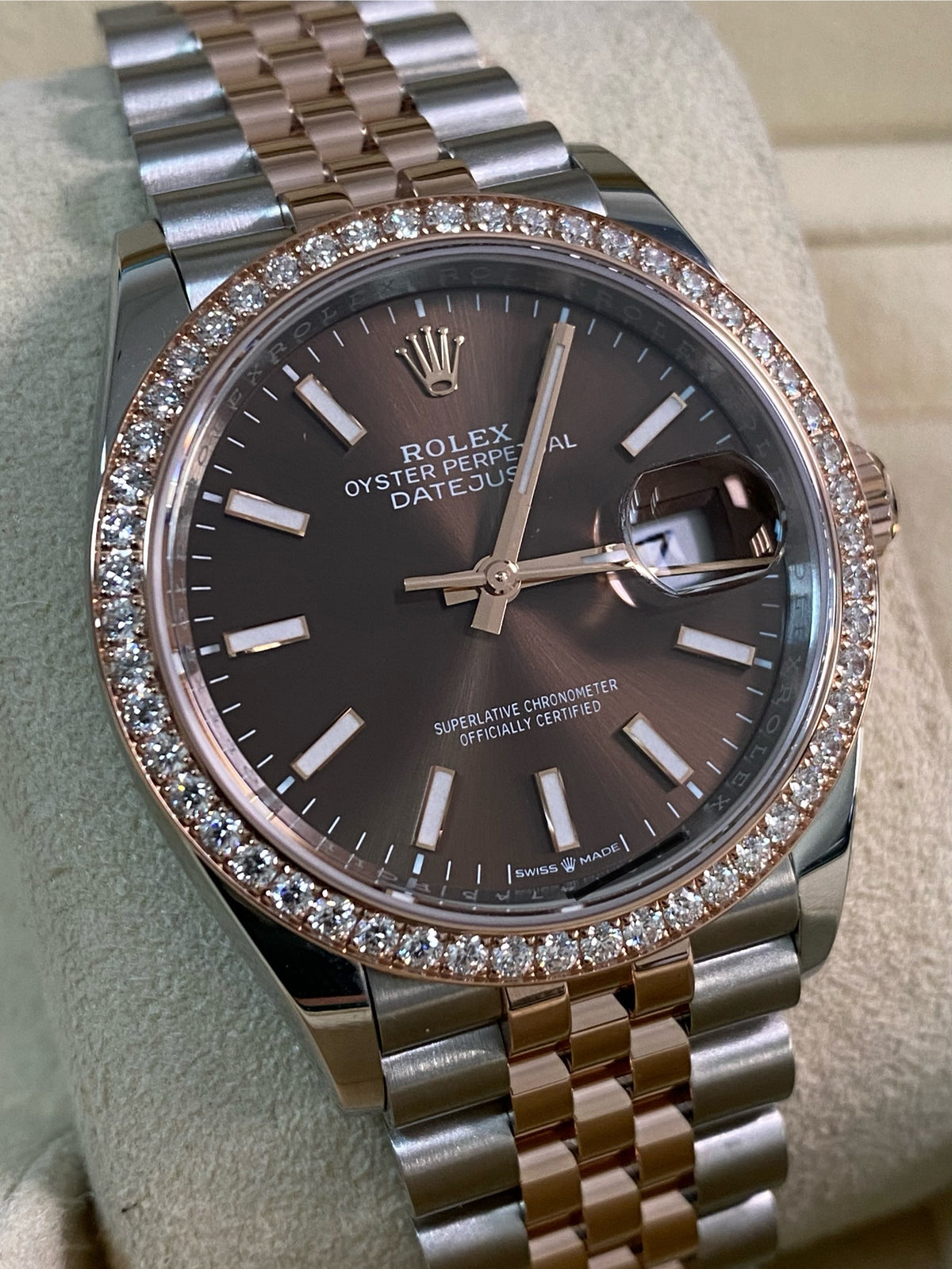 Rolex Everose Rolesor Datejust 36 - 2024 - Diamond Bezel - Chocolate Index Dial - Jubilee Bracelet - 126281RBR *FULL SET*