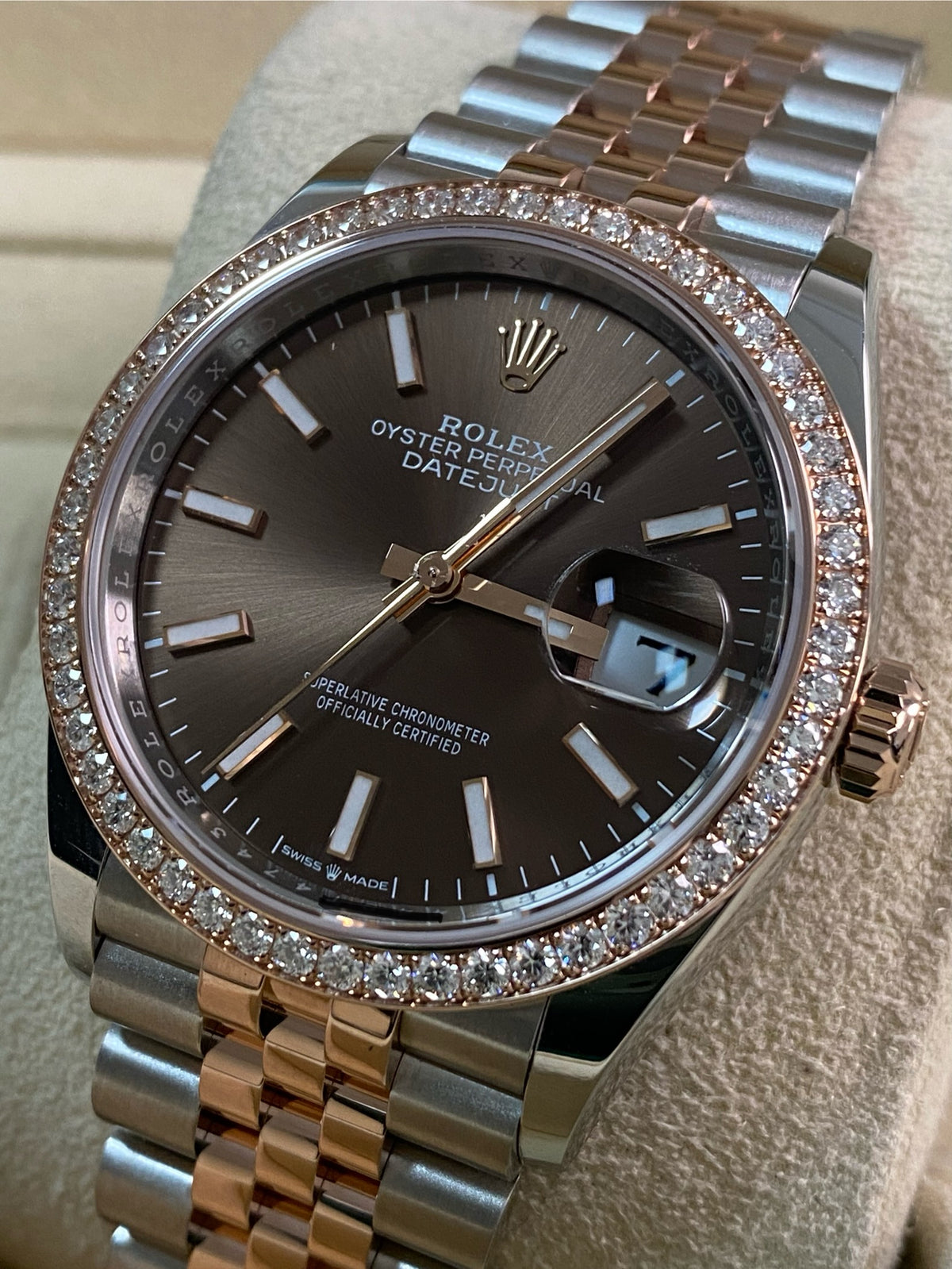 Rolex Everose Rolesor Datejust 36 - 2024 - Diamond Bezel - Chocolate Index Dial - Jubilee Bracelet - 126281RBR *FULL SET*