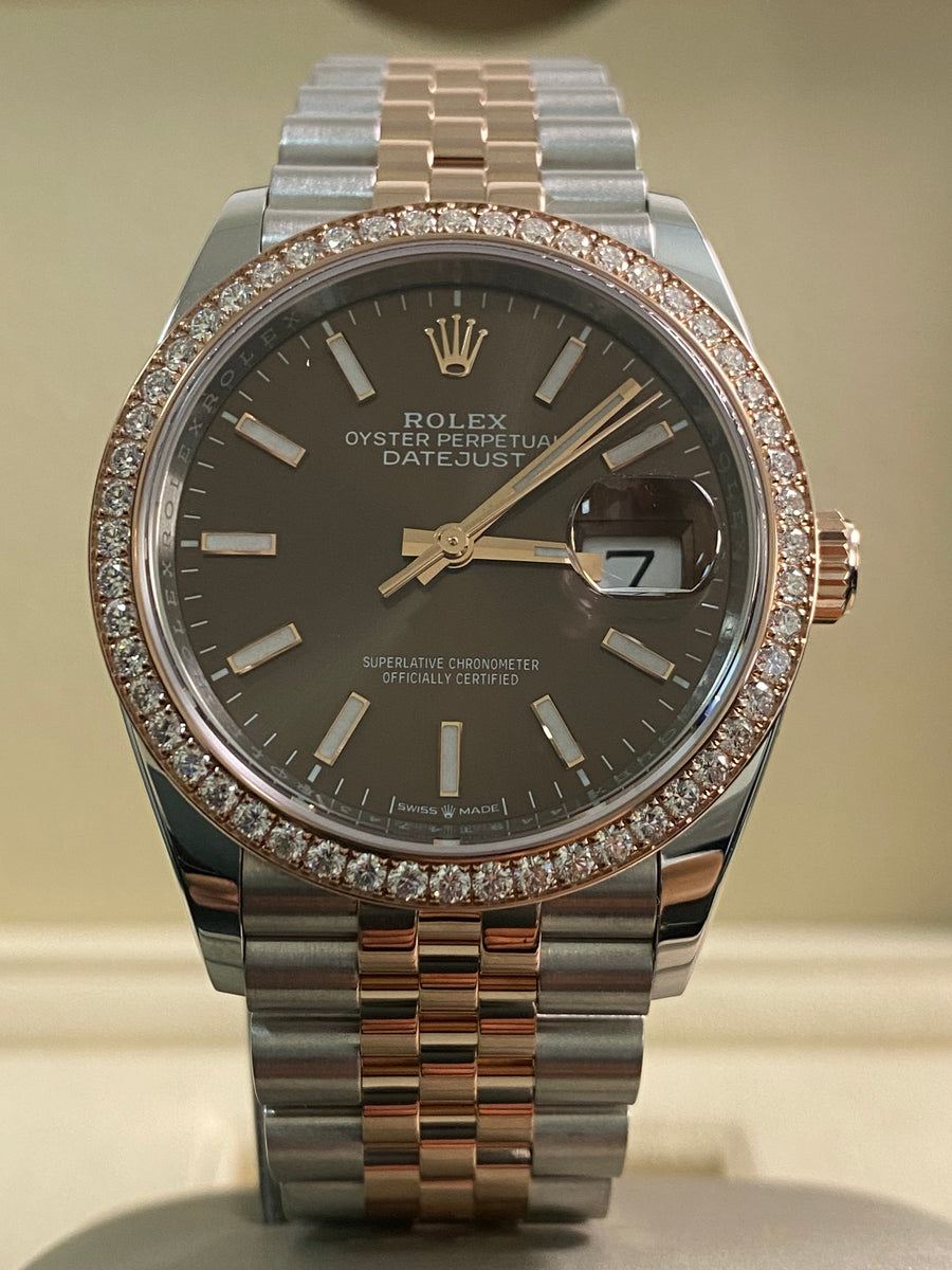 Rolex Everose Rolesor Datejust 36 - 2024 - Diamond Bezel - Chocolate Index Dial - Jubilee Bracelet - 126281RBR *FULL SET*