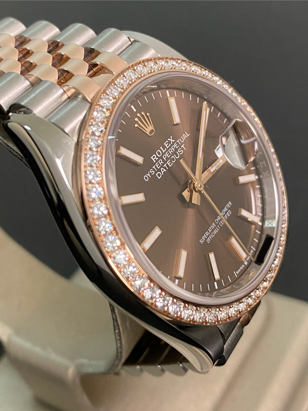 Rolex Everose Rolesor Datejust 36 - 2024 - Diamond Bezel - Chocolate Index Dial - Jubilee Bracelet - 126281RBR *FULL SET*