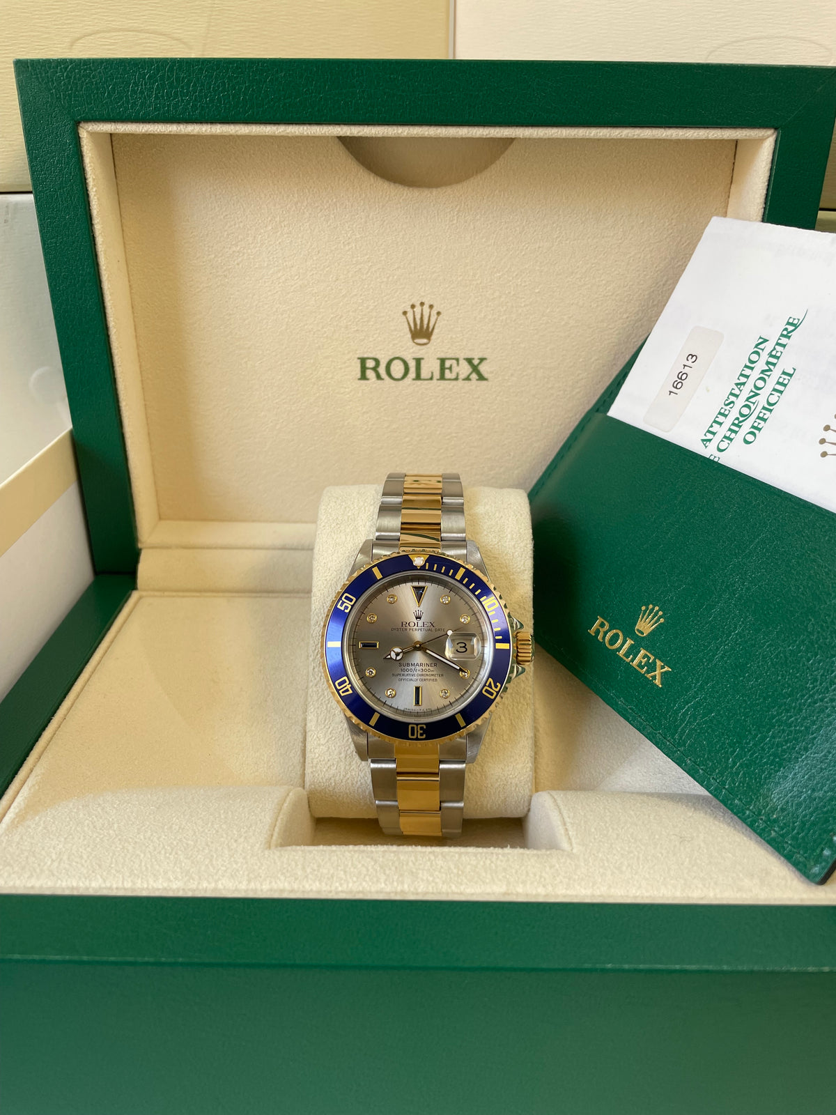 Rolex Steel and Gold Submariner Date - 1997 - Grey Serti Dial - Pre Ceramic - 16613