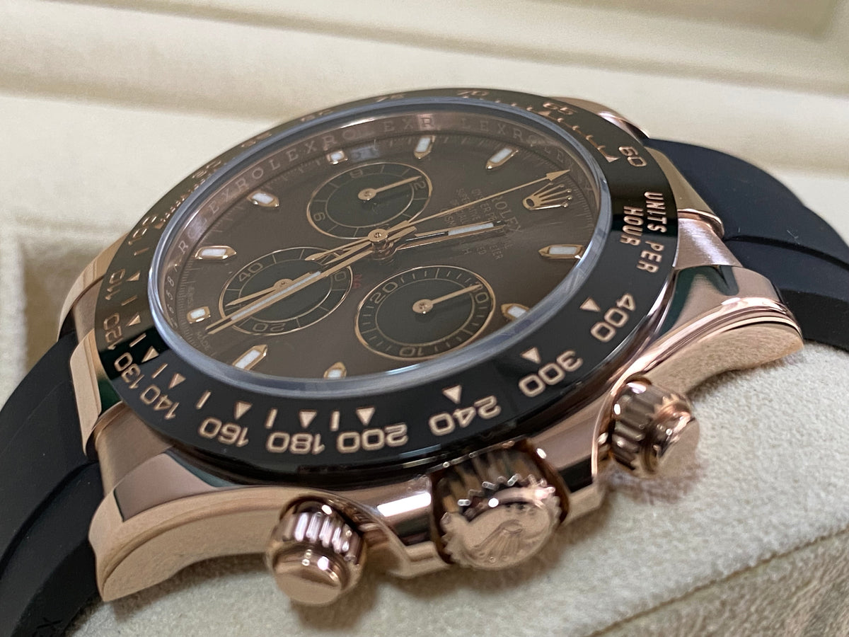 Rolex Everose Gold Cosmograph Daytona - 2019 - Chocolate Index Dial - Black Oysterflex Strap - 116515LN *NOS*