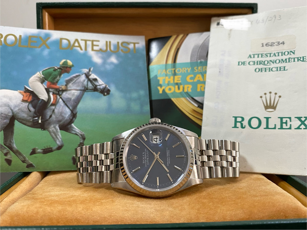 Rolex Steel Datejust 36 - X serial - Fluted Bezel - Blue Index Dial - Jubilee Bracelet - 16234