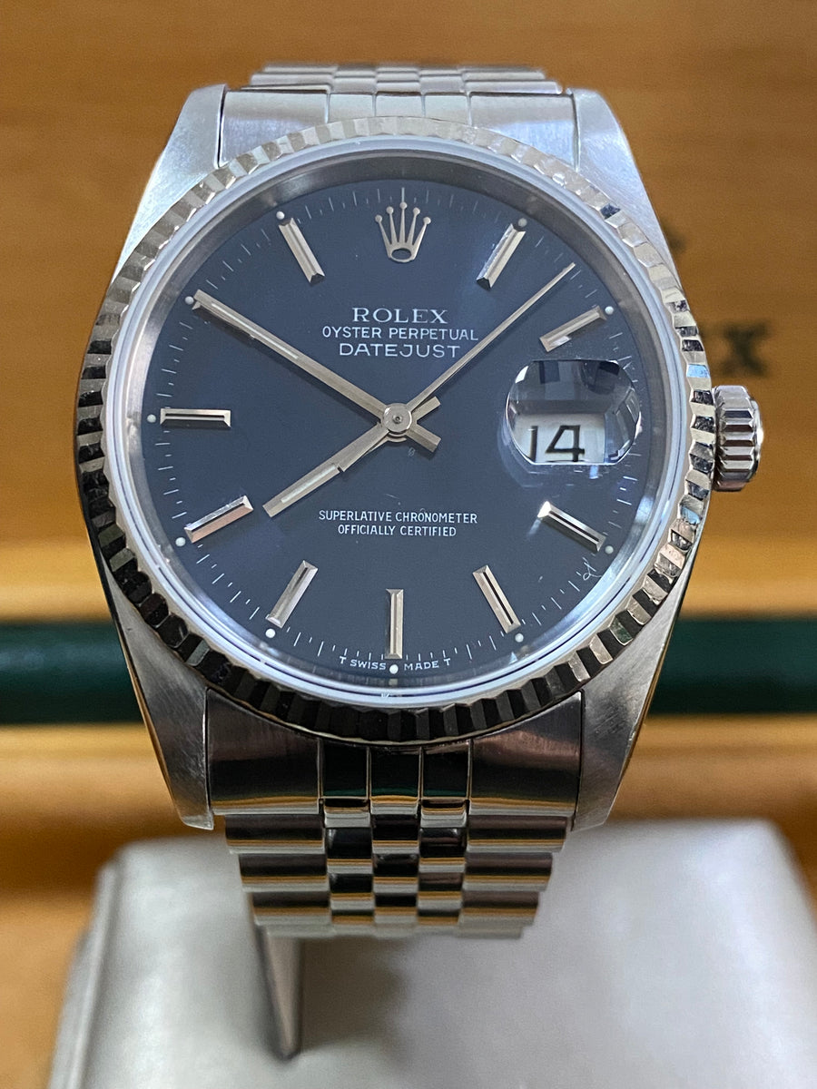 Rolex Steel Datejust 36 - X serial - Fluted Bezel - Blue Index Dial - Jubilee Bracelet - 16234