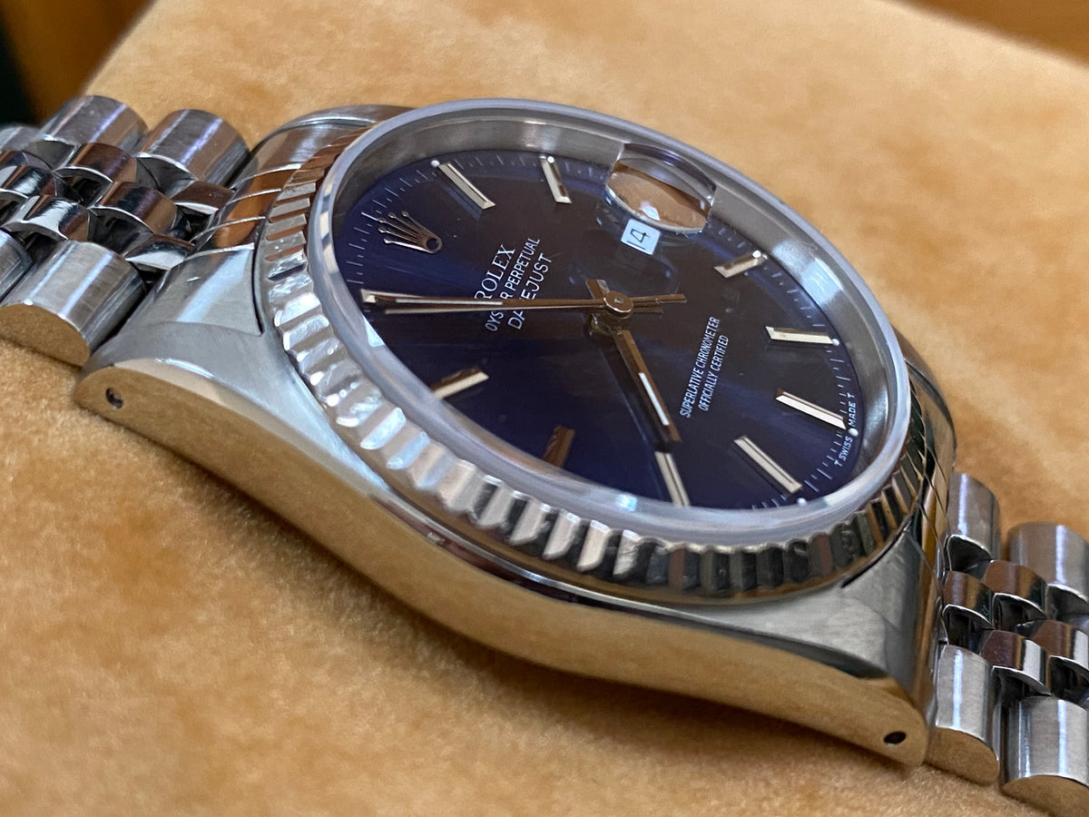 Rolex Steel Datejust 36 - X serial - Fluted Bezel - Blue Index Dial - Jubilee Bracelet - 16234