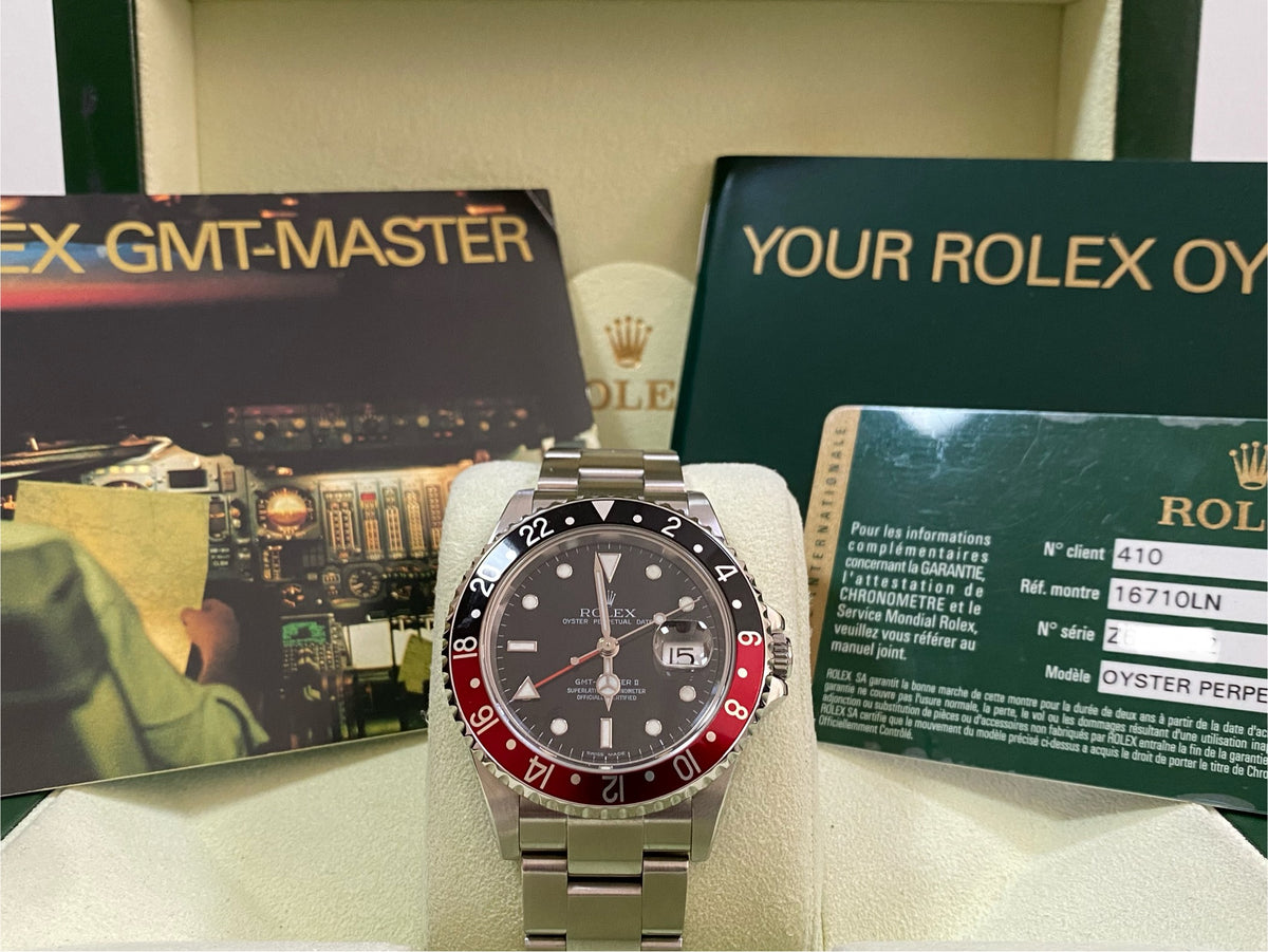 Rolex Steel GMT-Master II - Z serial - "Coke" Pre Ceramic Bezel - Black Dial - Oyster Bracelet - 16710LN