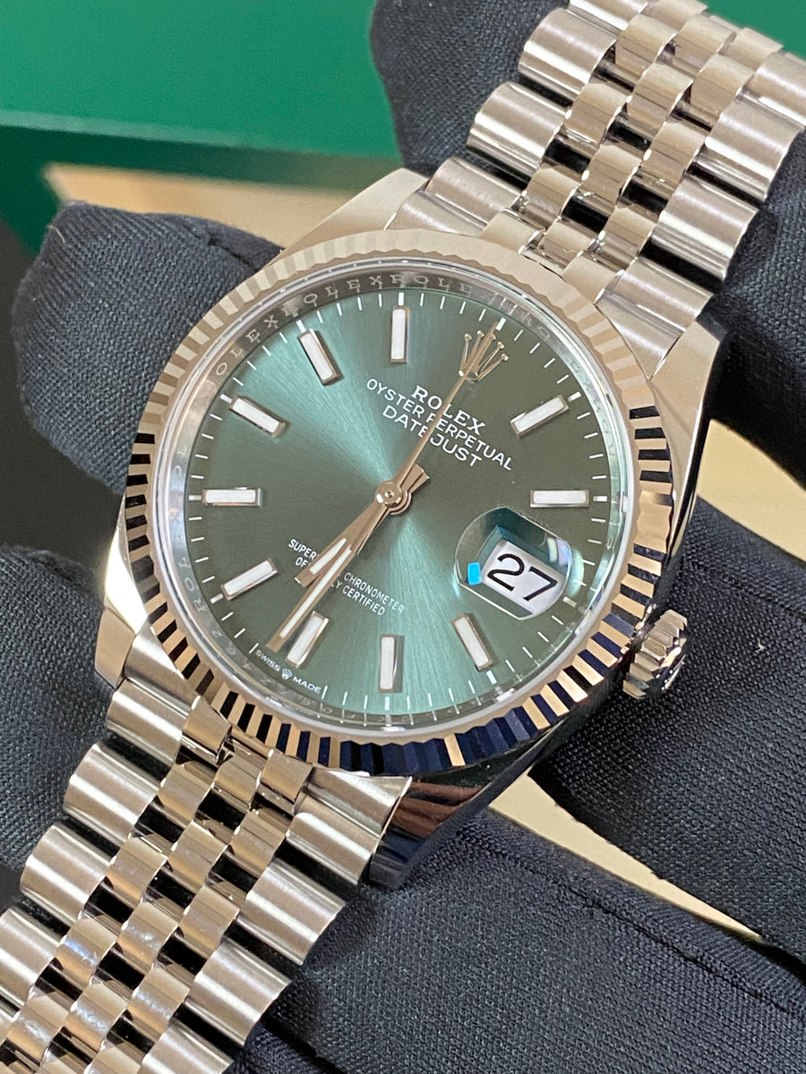 Rolex Steel Datejust 36 - 2024 - Fluted Bezel - Mint Green Dial - Jubilee Bracelet - 126234 *COMPLETE SET*