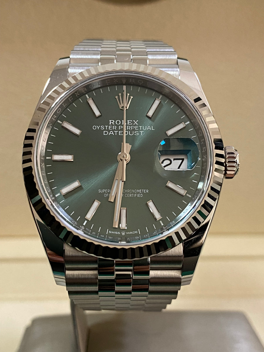 Rolex Steel Datejust 36 - 2024 - Fluted Bezel - Mint Green Dial - Jubilee Bracelet - 126234 *COMPLETE SET*