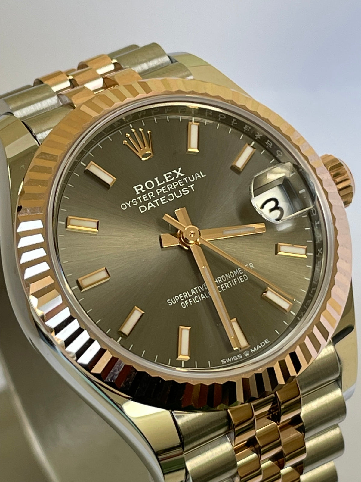 Rolex Steel and Everose Gold Datejust 31 - 2022 - Fluted Bezel - Dark Rhodium Index Dial - Jubilee Bracelet - 278271