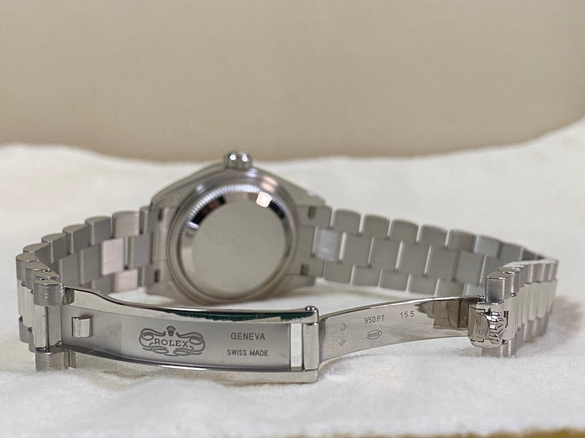 Rolex Platinum Lady-Datejust 28 - 2018 - 44 Diamond Bezel - Ice Blue Diamond Dial - President Bracelet - 279136RBR