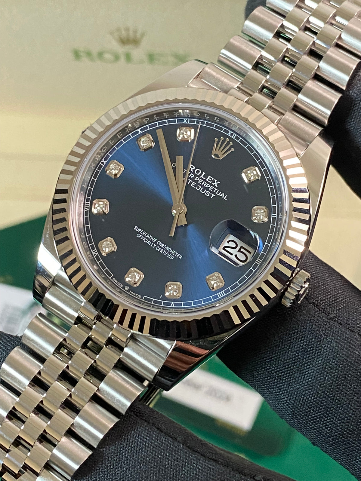 Rolex Steel and White Gold Datejust 41 - 2024 - Fluted Bezel - Blue Diamond Dial - Jubilee Bracelet - 126334 *FULL SET*