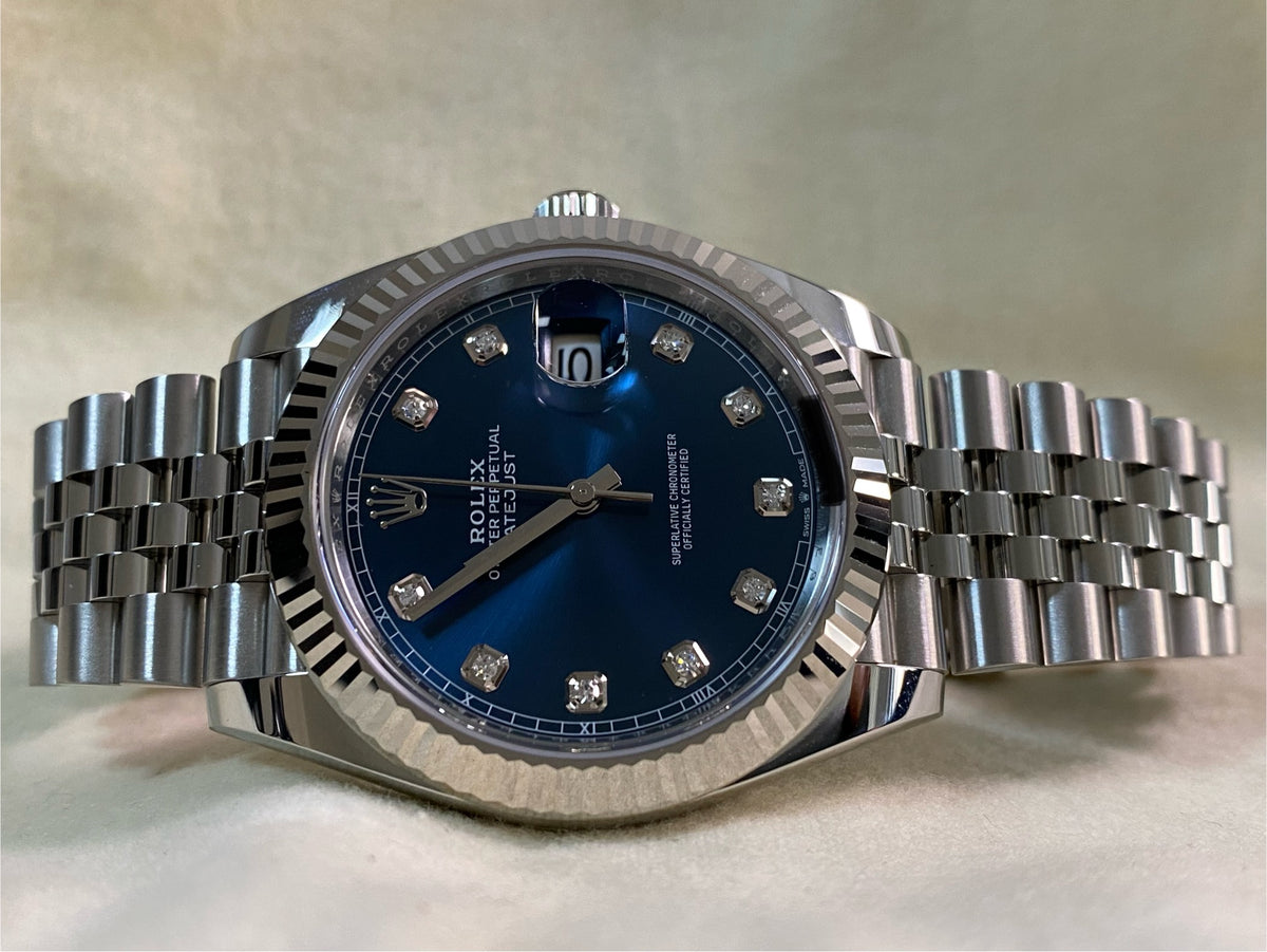 Rolex Steel and White Gold Datejust 41 - 2024 - Fluted Bezel - Blue Diamond Dial - Jubilee Bracelet - 126334 *FULL SET*