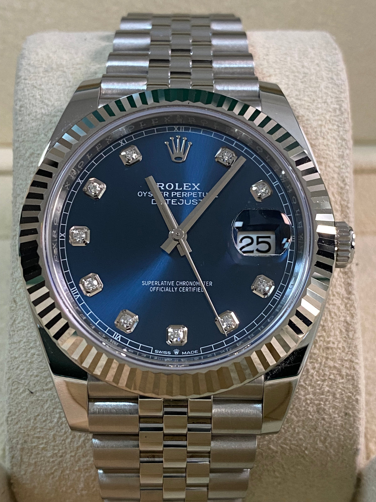 Rolex Steel and White Gold Datejust 41 - 2024 - Fluted Bezel - Blue Diamond Dial - Jubilee Bracelet - 126334 *FULL SET*