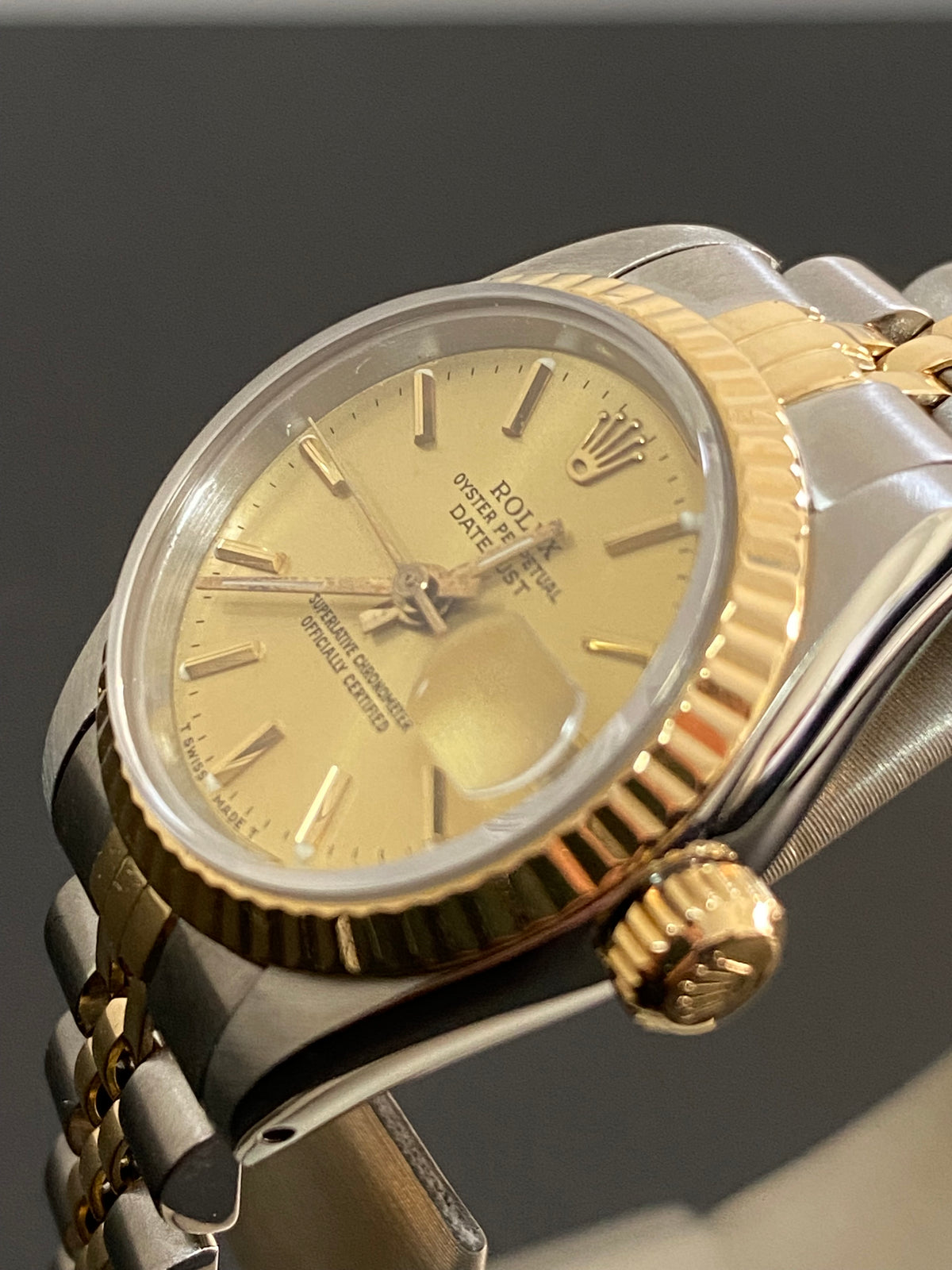 Rolex Steel and Yellow Gold Lady-Datejust - R serial- Fluted Bezel - Champagne Index Dial - Jubilee Bracelet - 69173