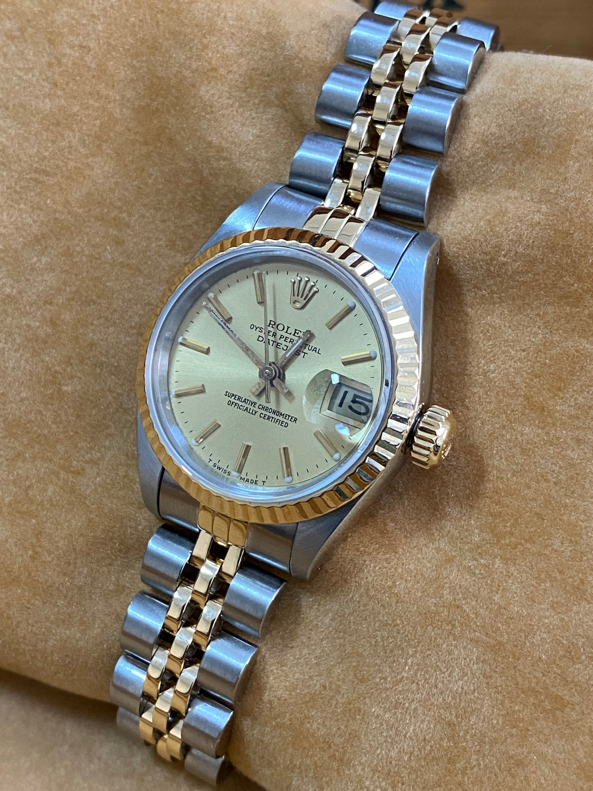 Rolex Steel and Yellow Gold Lady-Datejust - R serial- Fluted Bezel - Champagne Index Dial - Jubilee Bracelet - 69173