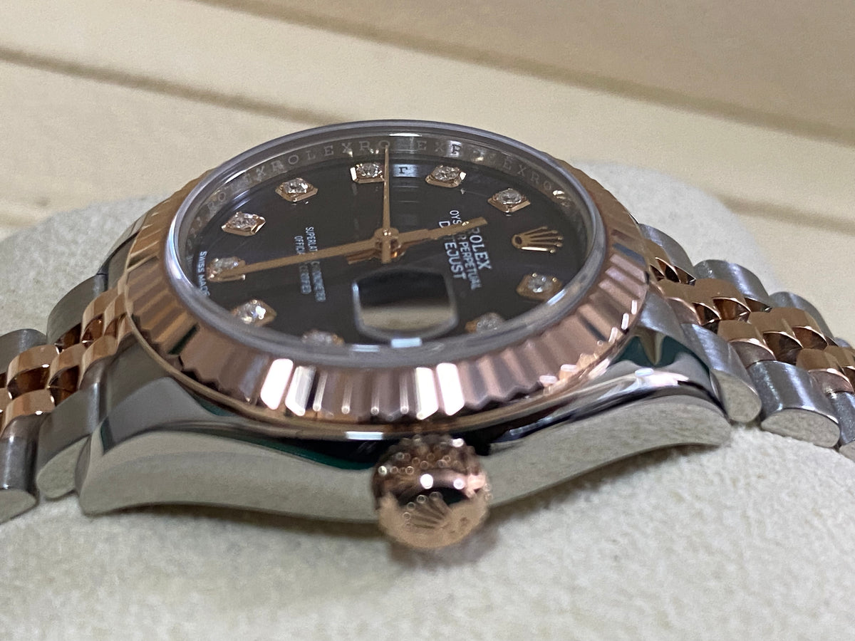 Rolex Steel and Everose Gold Lady-Datejust 28 - 2018 - Fluted Bezel - Aubergine Diamond Dial - Jubilee Bracelet - 279171