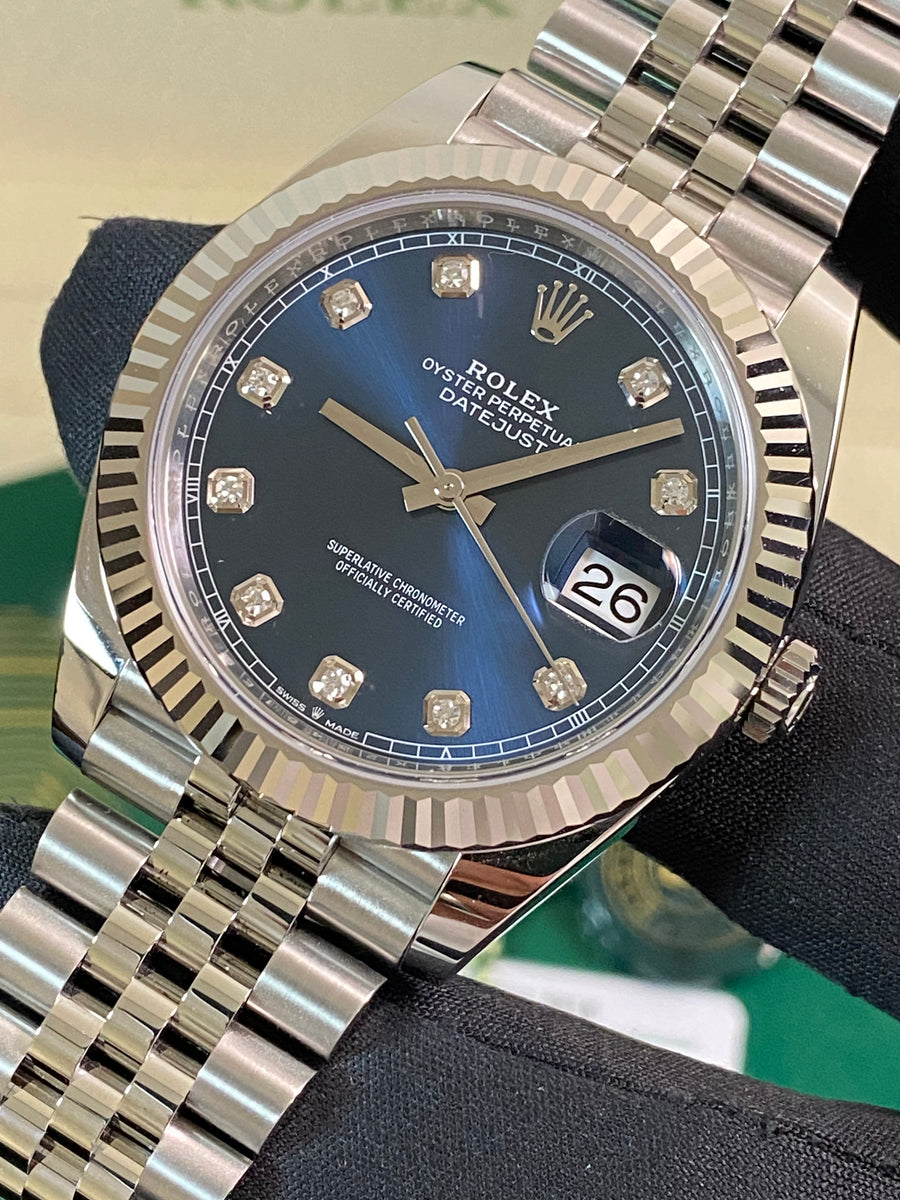 Rolex Steel and White Gold Datejust 41 - 2024 - Fluted Bezel - Blue Diamond Dial - Jubilee Bracelet - 126334 *FULL SET*