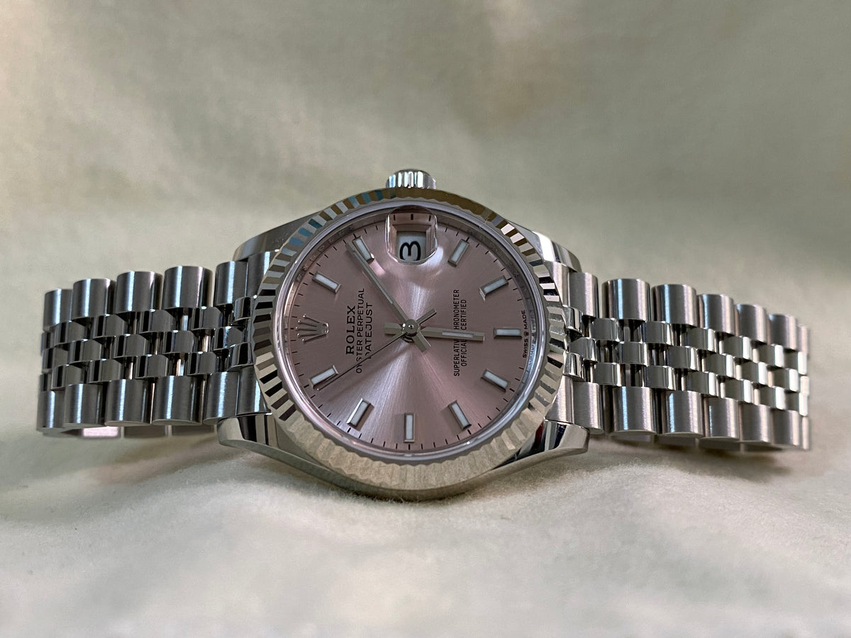 Rolex Steel and White Gold Datejust 31 - 2024 - Fluted Bezel - Pink Index Dial - Jubilee Bracelet - 278274 *FULL SET*