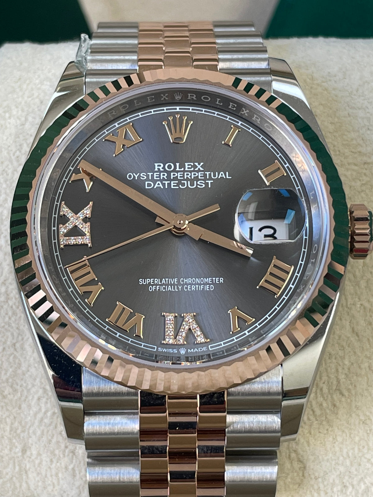 Rolex Steel and Everose Gold Datejust 36 - 2022 - Fluted Bezel - Slate Diamond Set Dial - Jubilee Bracelet - 126231