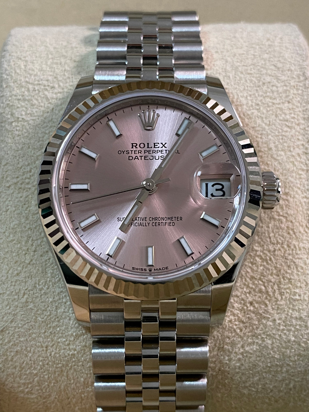 Rolex Steel and White Gold Datejust 31 - 2024 - Fluted Bezel - Pink Index Dial - Jubilee Bracelet - 278274 *FULL SET*