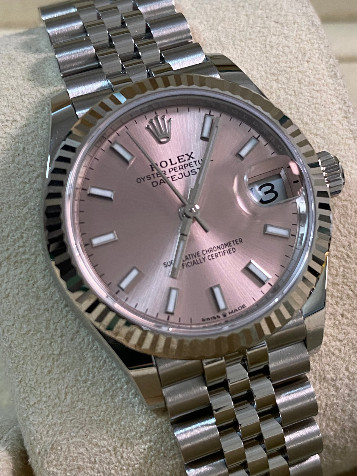 Rolex Steel and White Gold Datejust 31 - 2024 - Fluted Bezel - Pink Index Dial - Jubilee Bracelet - 278274 *FULL SET*