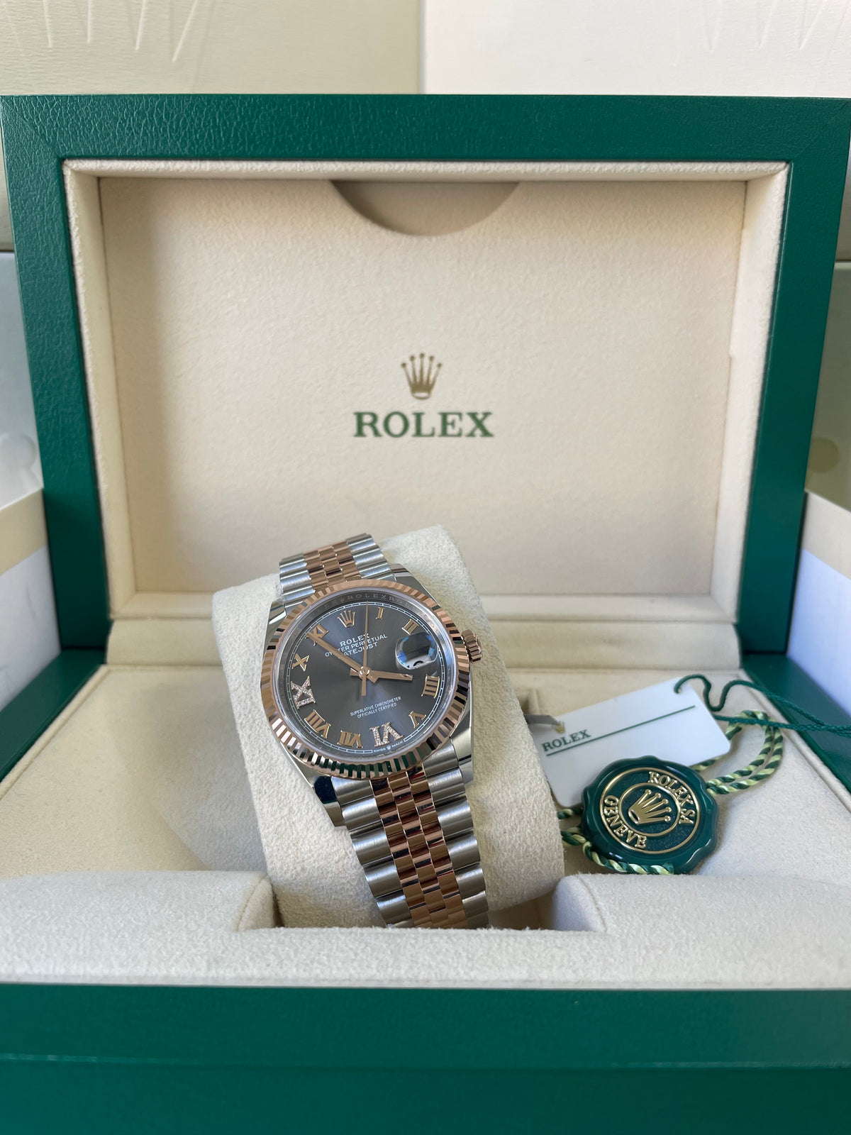 Rolex Steel and Everose Gold Datejust 36 - 2022 - Fluted Bezel - Slate Diamond Set Dial - Jubilee Bracelet - 126231