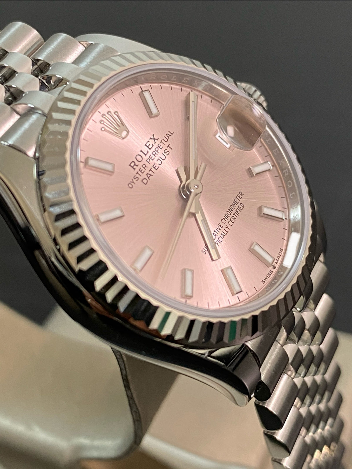 Rolex Steel and White Gold Datejust 31 - 2024 - Fluted Bezel - Pink Index Dial - Jubilee Bracelet - 278274 *FULL SET*