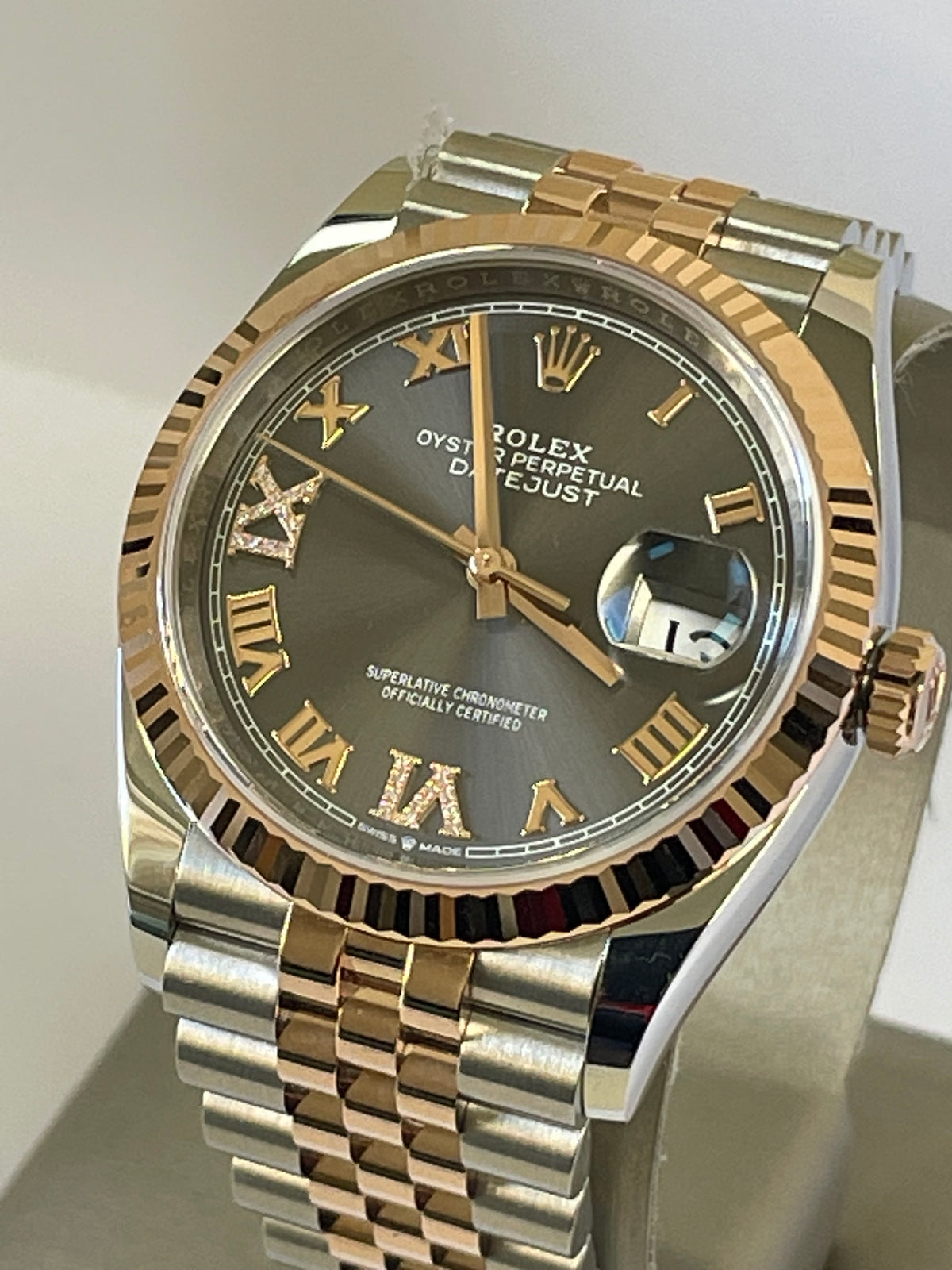 Rolex Steel and Everose Gold Datejust 36 - 2022 - Fluted Bezel - Slate Diamond Set Dial - Jubilee Bracelet - 126231