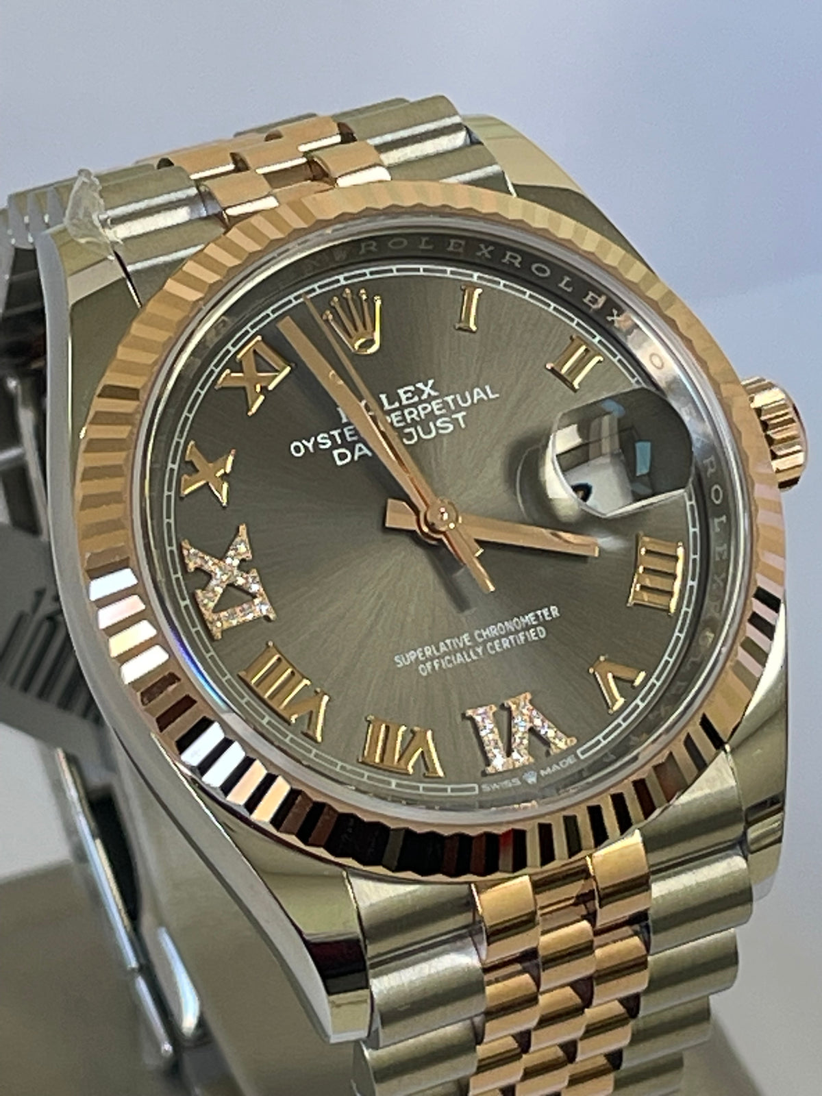 Rolex Steel and Everose Gold Datejust 36 - 2022 - Fluted Bezel - Slate Diamond Set Dial - Jubilee Bracelet - 126231