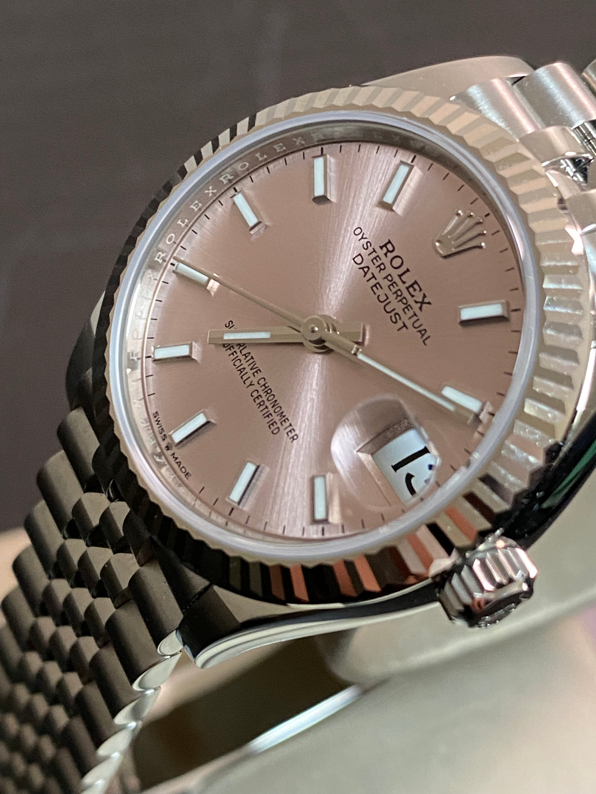 Rolex Steel and White Gold Datejust 31 - 2024 - Fluted Bezel - Pink Index Dial - Jubilee Bracelet - 278274 *FULL SET*