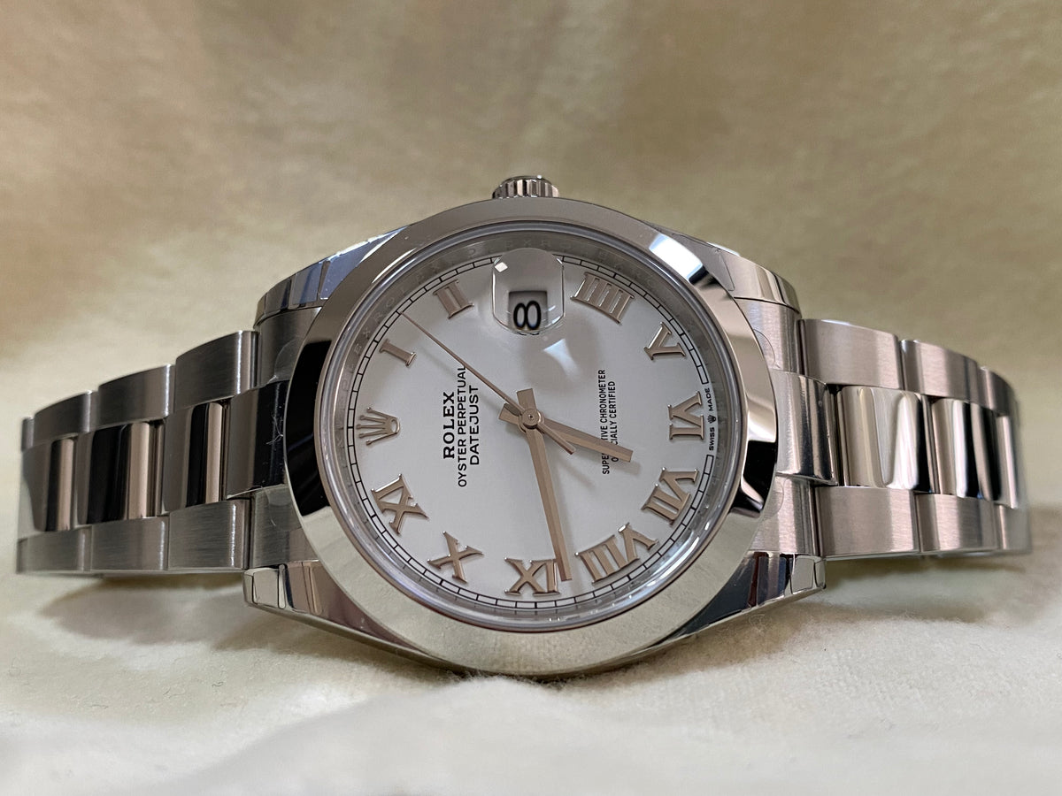 Rolex Steel Datejust 41 - 2023 - Smooth Bezel - White Roman Dial - Oyster Bracelet - 126300 *PARTIAL STICKERS*