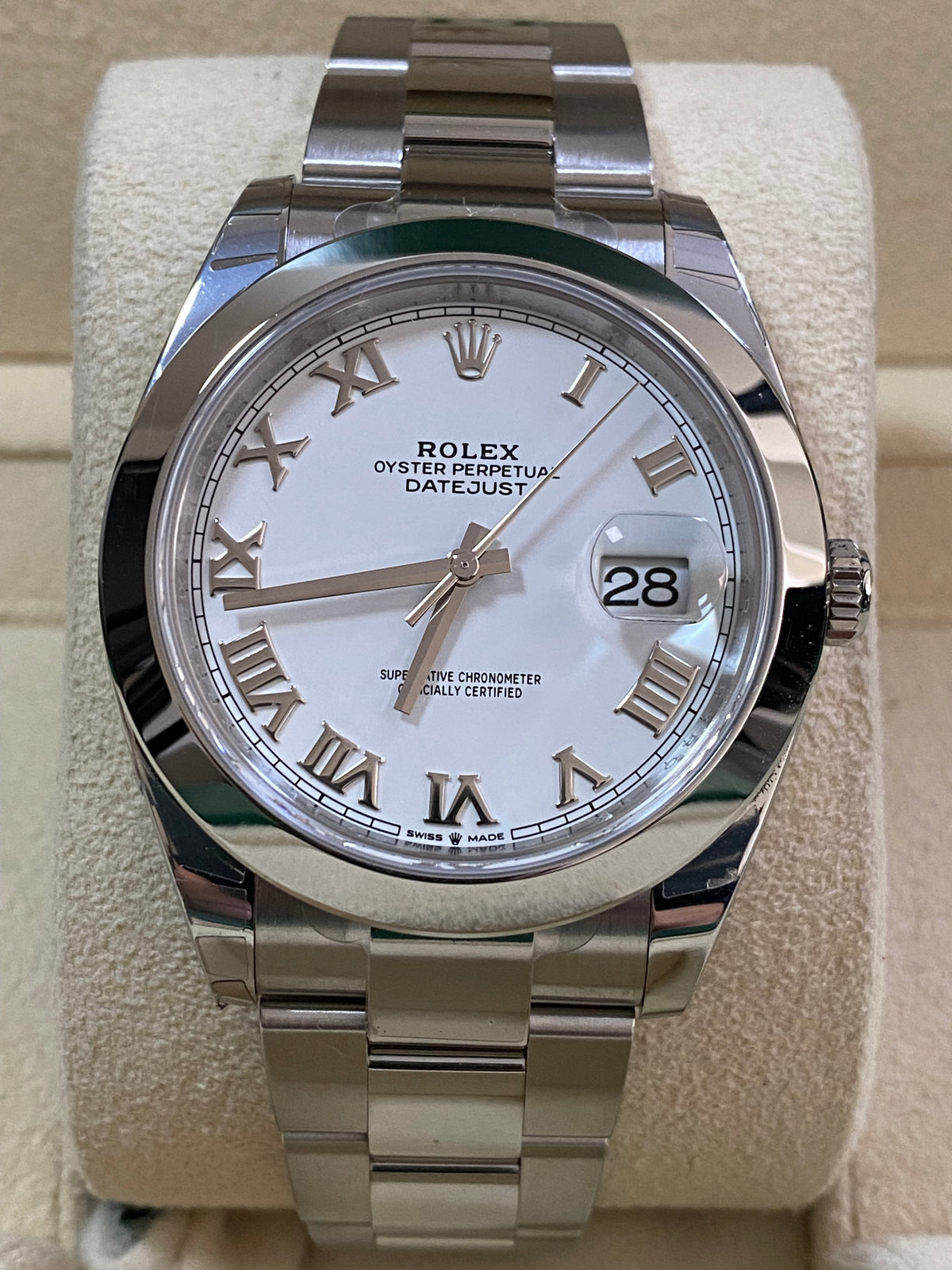 Rolex Steel Datejust 41 - 2023 - Smooth Bezel - White Roman Dial - Oyster Bracelet - 126300 *PARTIAL STICKERS*