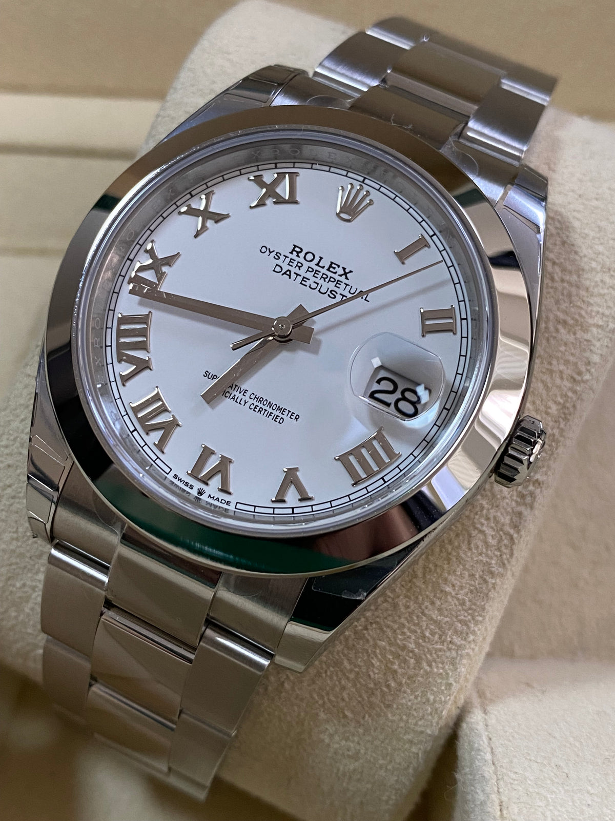 Rolex Steel Datejust 41 - 2023 - Smooth Bezel - White Roman Dial - Oyster Bracelet - 126300 *PARTIAL STICKERS*