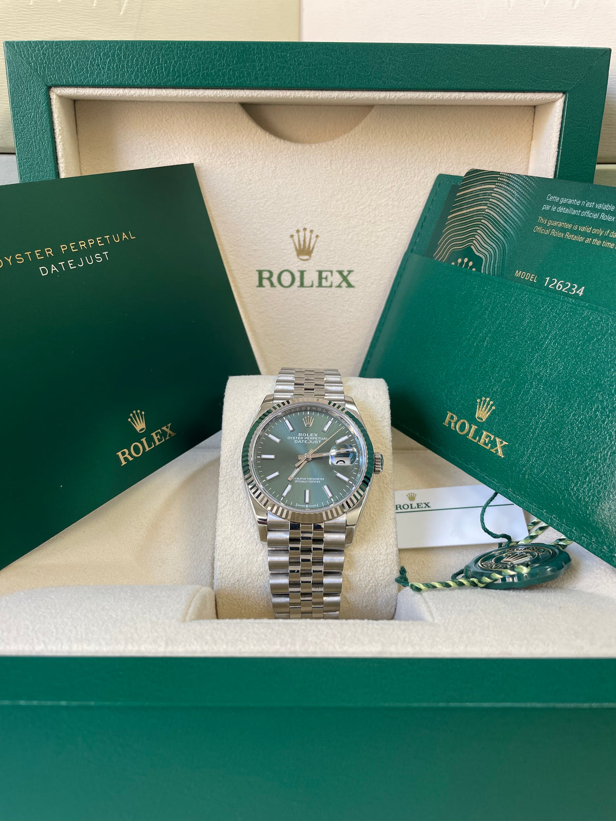 Rolex Steel Datejust 36 - 2023 - Fluted Bezel - Mint Green Dial - Jubilee Bracelet - 126234