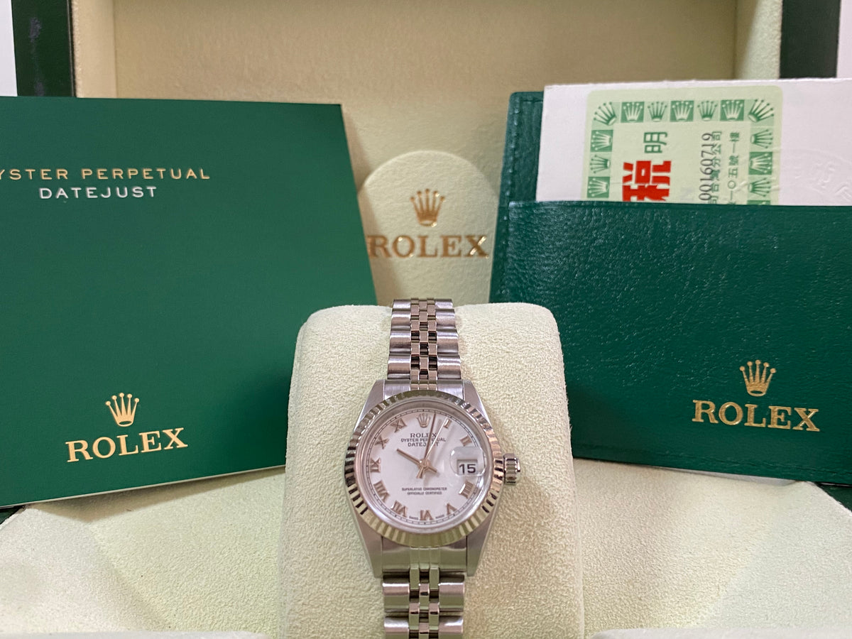 Rolex Steel Lady-Datejust 26 - P serial - Fluted Bezel - White Roman Dial - Jubilee Bracelet - 79174