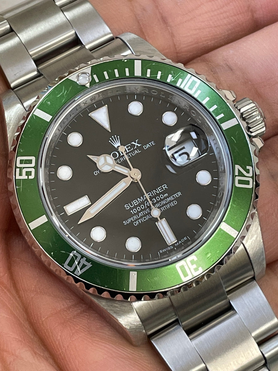 Rolex Steel Submariner Date - Kermit - Green Bezel - Black Dial - 16610LV Scrambled Serial