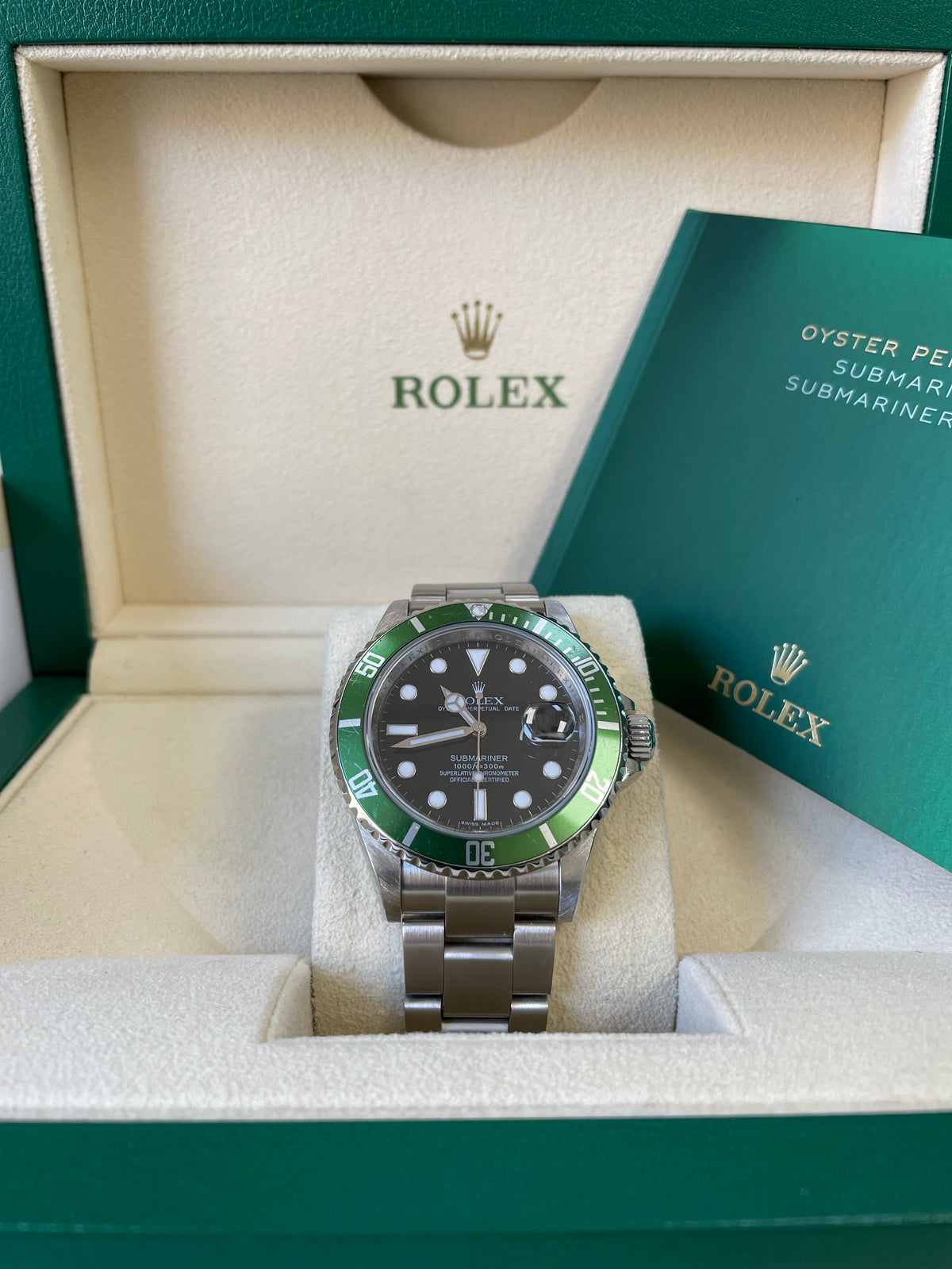 Rolex Steel Submariner Date - Kermit - Green Bezel - Black Dial - 16610LV Scrambled Serial