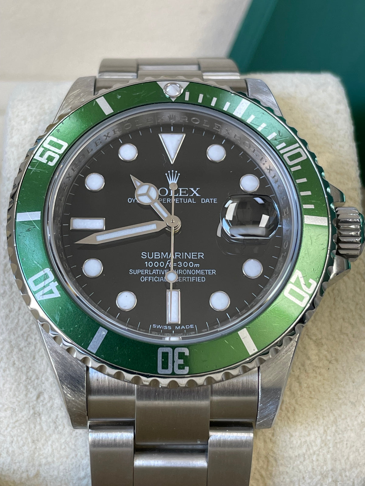 Rolex Steel Submariner Date - Kermit - Green Bezel - Black Dial - 16610LV Scrambled Serial